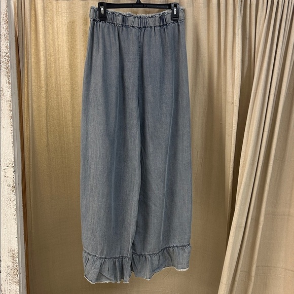 Blue Ruffled Denim Pants - Easel - Picture 2 of 6
